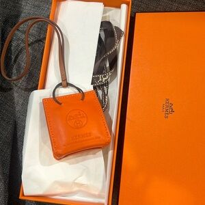 HERMES Sac Orange Feu Agneaumilo Leather Bag Charm Orange with Hermes Box